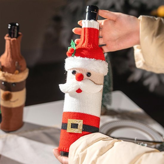 Unyqoos® Creatieve Kerstdecoratie voor Wijnflessen met Kerstman en Rendier Motieven