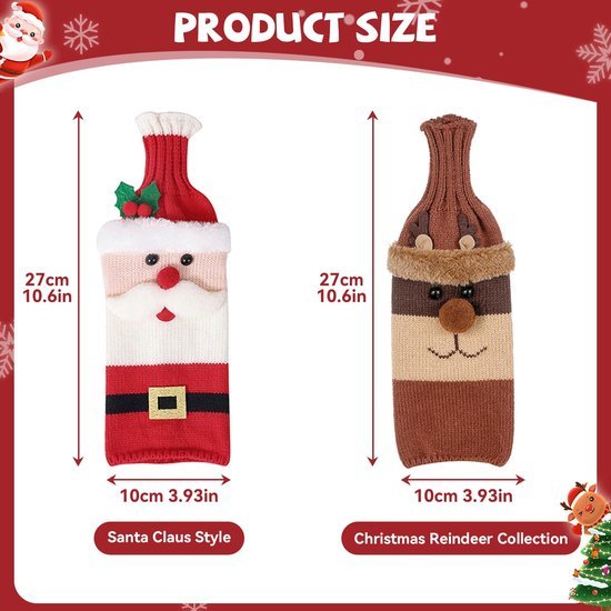 Unyqoos® Creatieve Kerstdecoratie voor Wijnflessen met Kerstman en Rendier Motieven