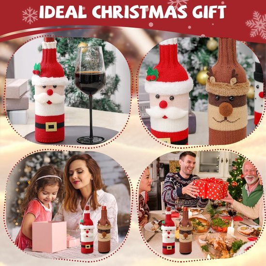 Unyqoos® Creatieve Kerstdecoratie voor Wijnflessen met Kerstman en Rendier Motieven