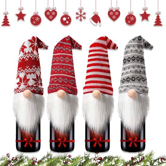 550x550-32789.jpg Unyqoos® Set van 4 feestelijke flessenhoezen voor wijn en sterke drank met kerstsfeer