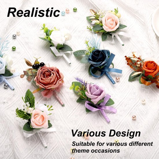 Unyqoos® Set van zes elegante lichtblauwe kunstbloem corsages voor formele gelegenheden