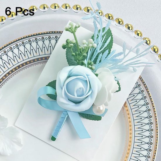 Unyqoos® Set van zes elegante lichtblauwe kunstbloem corsages voor formele gelegenheden