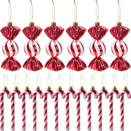 550x550-32801.jpg Unyqoos® Set van 18 Kerstboomdecoraties met Suikerstok Design en Glittereffect