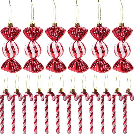 550x550-32801.jpg Unyqoos® Set van 18 Kerstboomdecoraties met Suikerstok Design en Glittereffect