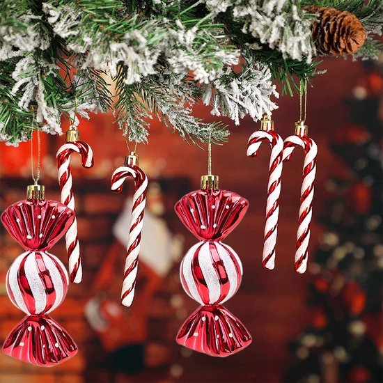 550x550-32803.jpg Unyqoos® Set van 18 Kerstboomdecoraties met Suikerstok Design en Glittereffect