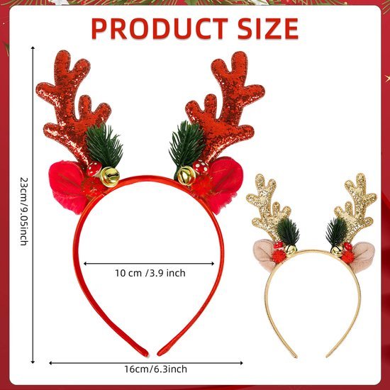Unyqoos® Feestelijke rendiergewei haarbanden met belletjes voor kerstvieringen