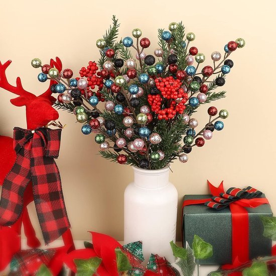 Unyqoos® Glitterende kunstbessen takken voor feestelijke kerstdecoratie en kransen