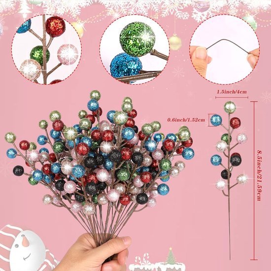 Unyqoos® Glitterende kunstbessen takken voor feestelijke kerstdecoratie en kransen