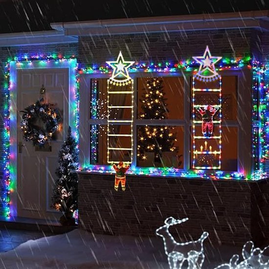 Unyqoos® Verlichte Kerstmanladder met Timer en Geheugen voor Binnen en Buiten