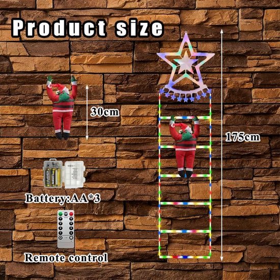 Unyqoos® Verlichte Kerstmanladder met Timer en Geheugen voor Binnen en Buiten