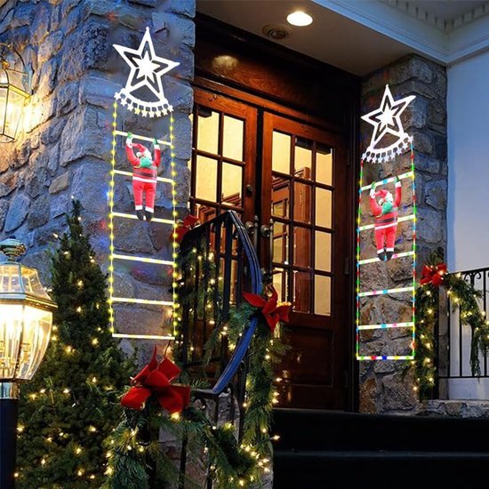 Unyqoos® Verlichte Kerstmanladder met Timer en Geheugen voor Binnen en Buiten