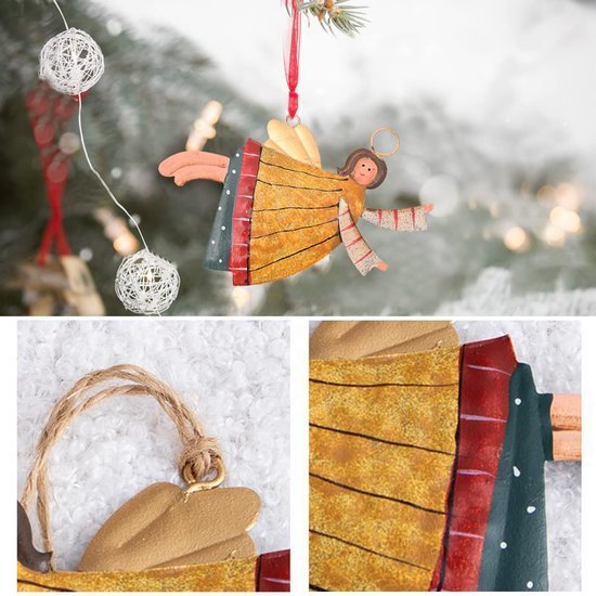 Unyqoos® Metalen engel kerstdecoratie set van 4 met sneeuwvlok patroon hangers