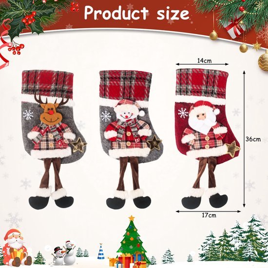 550x550-32911.jpg Unyqoos® Set van drie vrolijke kerstsokken voor decoratie en cadeauverpakkingen