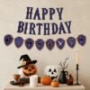Unyqoos® Gothisch verjaardagsslinger zwart en paars voor feestelijke decoraties