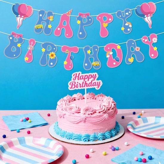 550x550-32939.jpg Unyqoos® Schattig roze en blauw verjaardag banner voor feestelijke decoraties