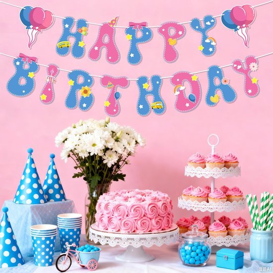 550x550-32940.jpg Unyqoos® Schattig roze en blauw verjaardag banner voor feestelijke decoraties
