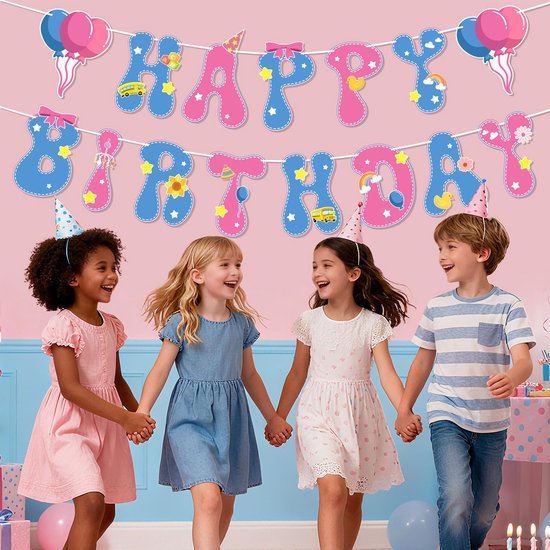 550x550-32943.jpg Unyqoos® Schattig roze en blauw verjaardag banner voor feestelijke decoraties