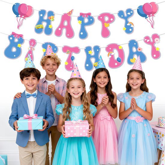 550x550-32944.jpg Unyqoos® Schattig roze en blauw verjaardag banner voor feestelijke decoraties