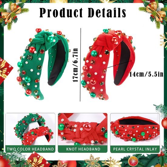 Unyqoos® Feestelijke haarbanden met parels en strass voor kerstvieringen