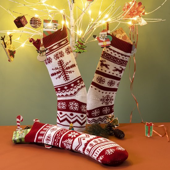 Unyqoos® Set van drie gebreide kerstkousen voor feestelijke decoratie in huis