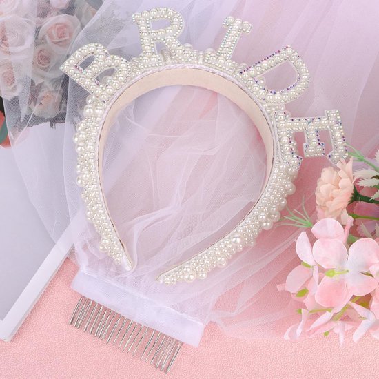 Unyqoos® Bruid Accessoire Set met Haarband en Sluier voor Vrijgezellenfeest en Bruiloft