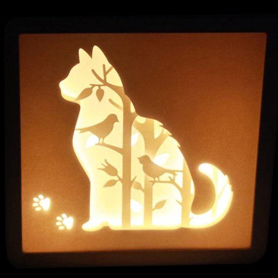 Unyqoos® Creatieve 3D Papercut Lichtbox met Katontwerp voor Sfeervolle Verlichting