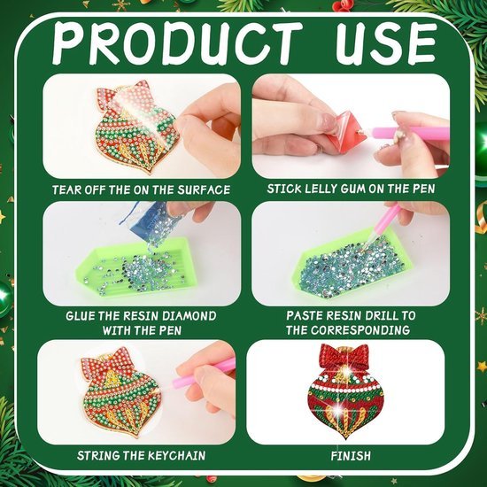 Unyqoos® Creatieve knutselset voor kinderen met 20 kerst diamond painting hangers