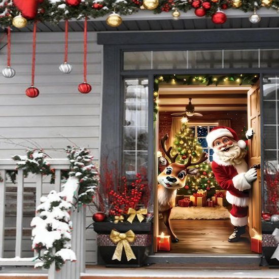 550x550-33024.jpg Unyqoos® Sfeervolle kerstdeurdecoratie met kerstman en rendieren voor binnen en buiten