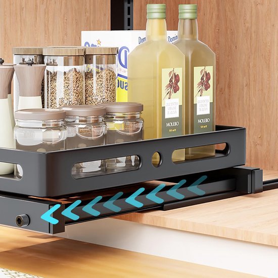 Unyqoos ® Verstelbare 2-Lagen Keukenkast- en Wastafel Organizer met Haken voor Optimale Opbergruimte