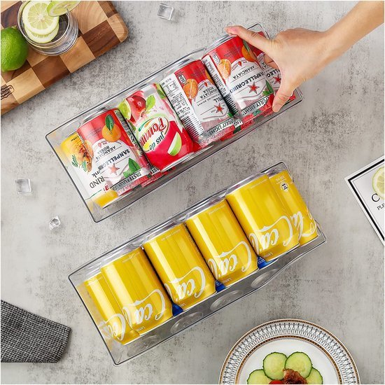 Unyqoos ® Transparante Drankblikjes Houder en Organizer voor Koelkast en Kast, 2 Stuks Set