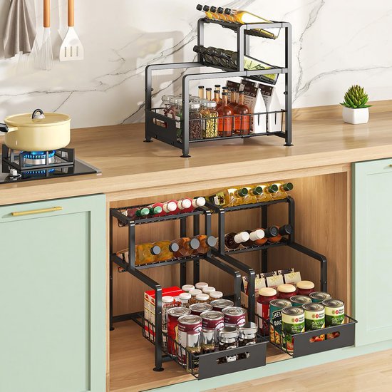 550x550-33115.jpg Unyqoos ® Multifunctionele Metalen Onderkast Organizer voor Keuken en Badkamer met Uittrekbare Laden