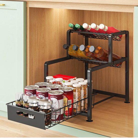 550x550-33120.jpg Unyqoos ® Multifunctionele Metalen Onderkast Organizer voor Keuken en Badkamer met Uittrekbare Laden
