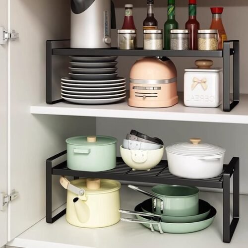 Unyqoos ® Kast- en Keukenorganisatie Set van 2 met Antislipmat en Metaal Design