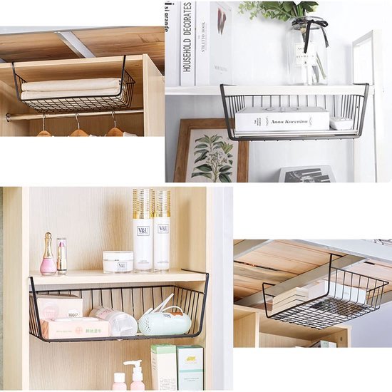 Unyqoos ® Handige Metalen Hangmanden Set Voor Onderrek Opslag - Zwart, 2 Stuks, Ideaal Voor Keuken, Kantoor En Meer