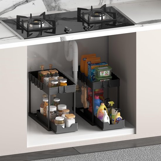 550x550-33170.jpg Unyqoos® Uittrekbare Spoelkastorganizer Met 16 Haken Voor Onder Wastafel, Set Van 2 Stuks, Zwart