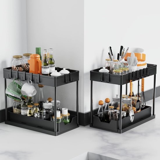 550x550-33171.jpg Unyqoos® Uittrekbare Spoelkastorganizer Met 16 Haken Voor Onder Wastafel, Set Van 2 Stuks, Zwart