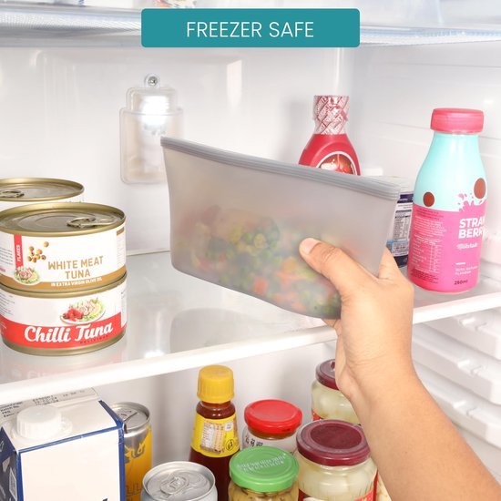 Unyqoos ® Herbruikbare Siliconen Vershoudzakken Set van 3 met Ritssluiting voor Diepvries en Magnetron