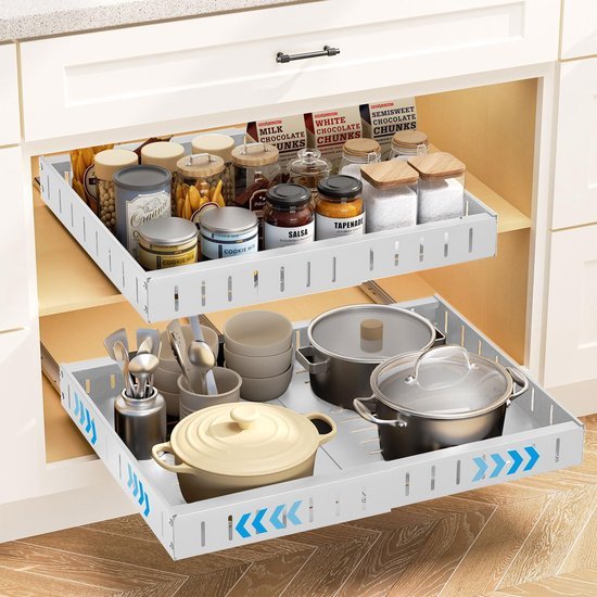 Unyqoos ® Telescopische Uittrekbare Lade Organizer voor Keukenkast met Verstelbaar Ontwerp en Eenvoudige Installatie