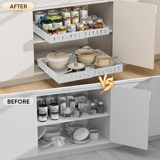Unyqoos ® Telescopische Uittrekbare Lade Organizer voor Keukenkast met Verstelbaar Ontwerp en Eenvoudige Installatie