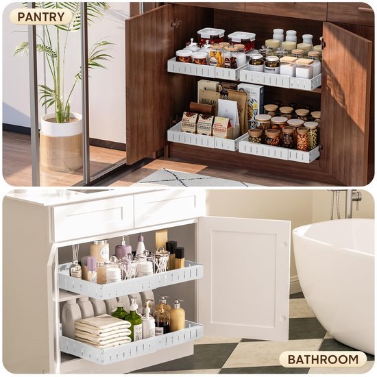 Unyqoos ® Telescopische Uittrekbare Lade Organizer voor Keukenkast met Verstelbaar Ontwerp en Eenvoudige Installatie