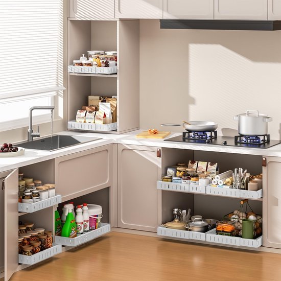Unyqoos ® Telescopische Uittrekbare Lade Organizer voor Keukenkast met Verstelbaar Ontwerp en Eenvoudige Installatie
