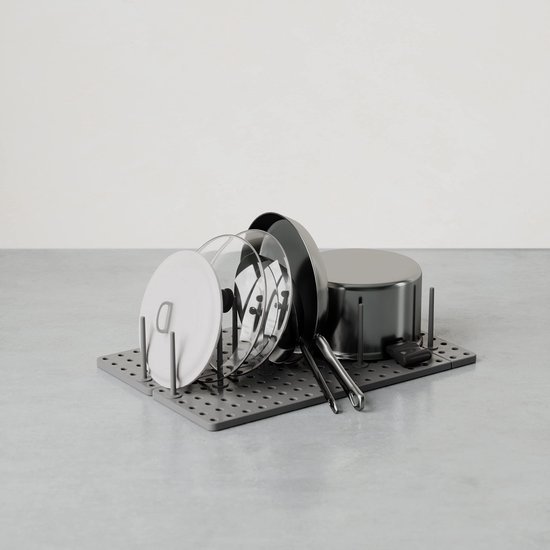 Unyqoos ® Verstelbare Keukenlade Organizer en Opbergsysteem voor Potten en Containers, Set van 2, Antracietgrijs