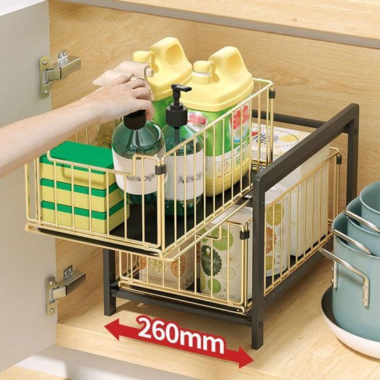 Unyqoos ® Stijlvol en Praktisch Keukenrek met Dubbele Schuifmanden voor Efficiënte Opslag