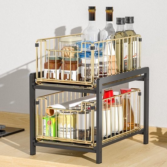 Unyqoos ® Stijlvol en Praktisch Keukenrek met Dubbele Schuifmanden voor Efficiënte Opslag