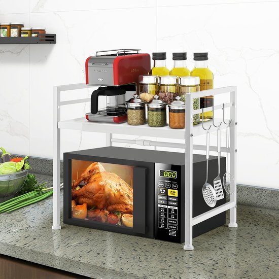 550x550-33246.jpg Unyqoos ® Uitbreidbaar Keukenrek voor Magnetron, Broodrooster en Meer met Verstelbare Hoogte en Haken