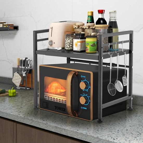 550x550-33247.jpg Unyqoos ® Uitbreidbaar Keukenrek voor Magnetron, Broodrooster en Meer met Verstelbare Hoogte en Haken