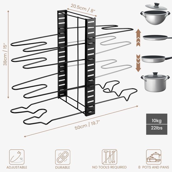 Unyqoos ® Verstelbare Keuken Organizer voor Potten en Pannen met Ruimtebesparend Ontwerp