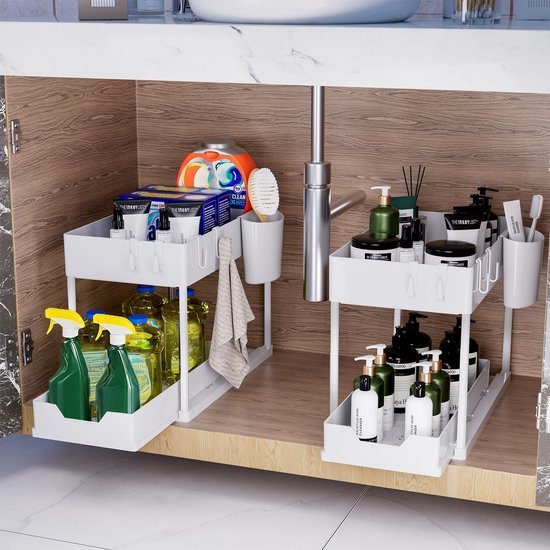 Unyqoos ® Multifunctioneel Onderkast Organisatiesysteem met Twee Verdiepingen voor Keuken en Badkamer