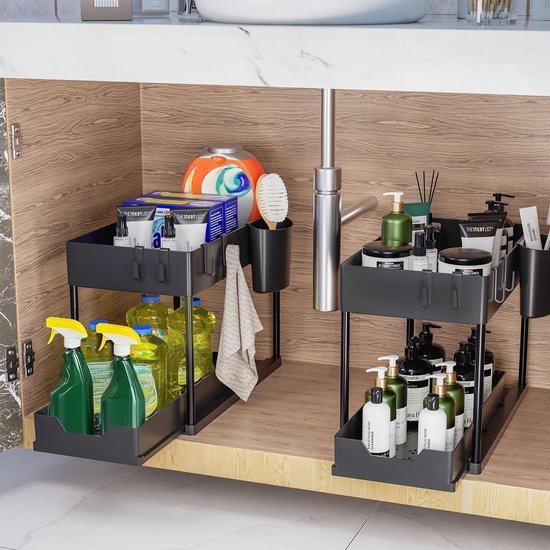 Unyqoos® Multifunctioneel Tweelaags Onderkast Organizer Rek voor Keuken en Badkamer