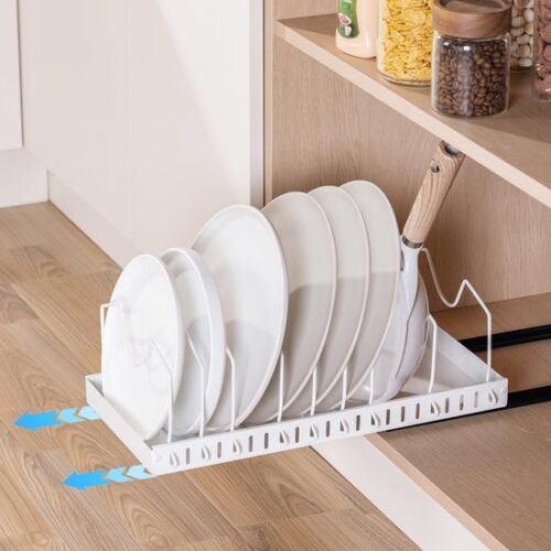 550x550-33334.jpg Unyqoos® Verstelbare Uittrekbare Keukenorganizer voor Pannen en Dekselopslag met 8 Verstelbare Groeven